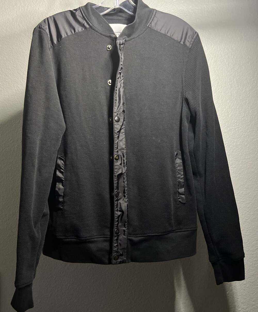 Paper Denim & Cloth Medium Black Corduroy Zip & Button Up Bomber Jacket